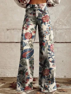 Women's Casual Pants Thin Imitation Jeans Wide Leg - Awp1A242611J - View 1