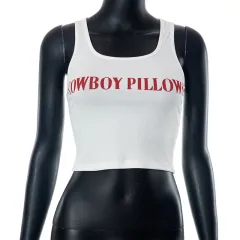 New Letter Printing Skinny Short Tank Top Sleeveless T-shirt Women - White - View 1