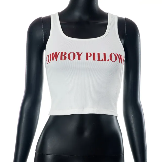 New Letter Printing Skinny Short Tank Top Sleeveless T shirt Women White - Shop at LoveMi