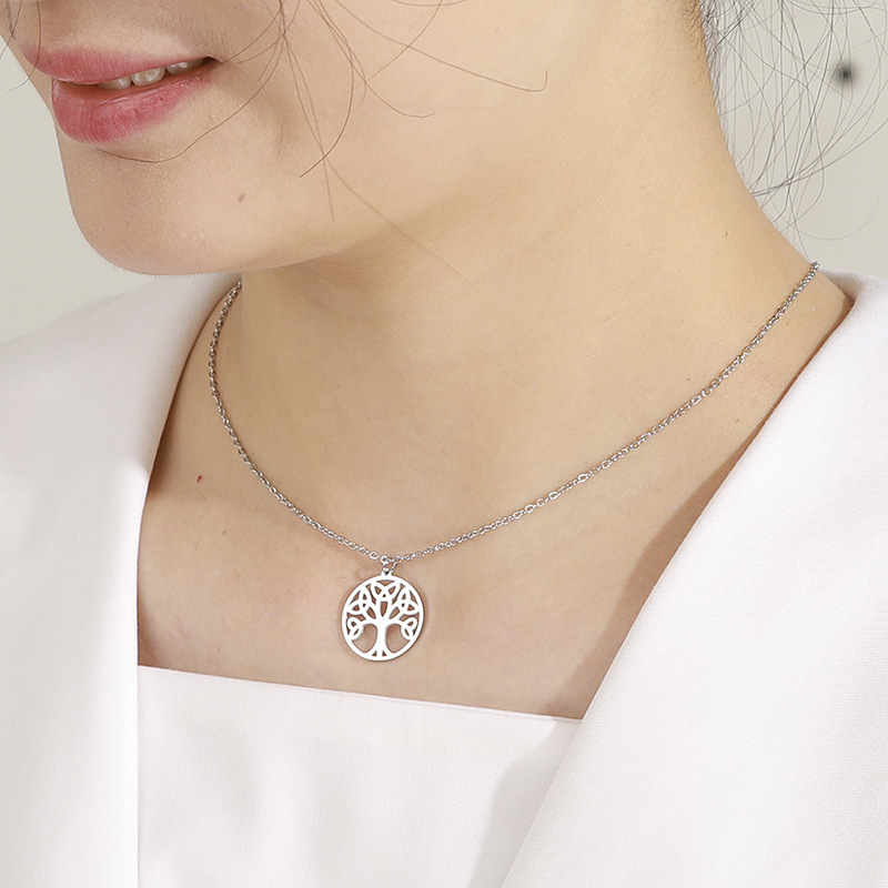 Women's Titanium Steel Hollow World Tree Necklace