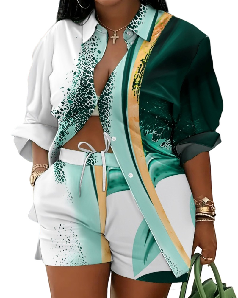 Women's Lace Up Printed Shorts Suit - Image 10