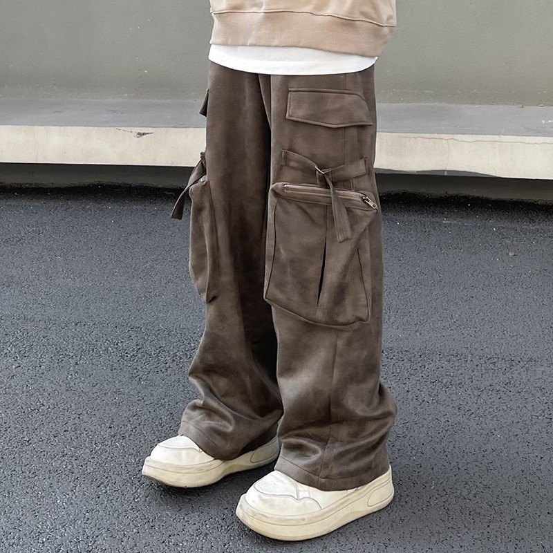 Retro Waste Soil Style Design Sense Multi-pocket Cargo Pants Men's Loose