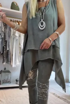 Casual Fashion Tank Top Long Two Piece Set - Grey Top Grey Trousers Suit - View 1