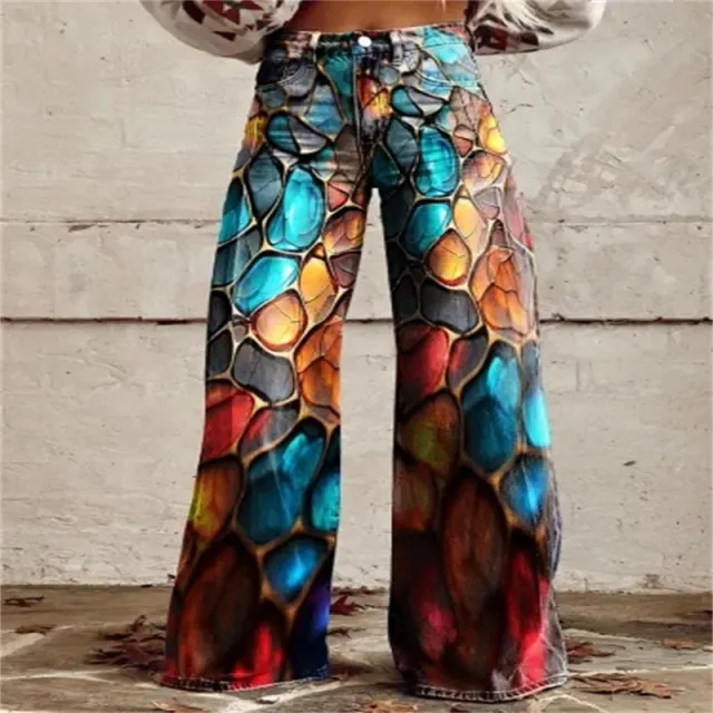 Plus Size Women's Casual Thin Wide Leg Imitation Jeans 5 Style L - Shop at LoveMi