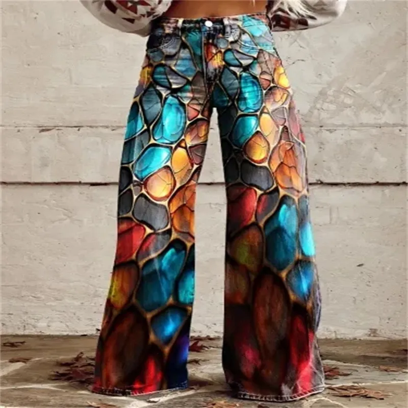 Plus Size Women's Casual Thin Wide Leg Imitation Jeans - 5 Style-L