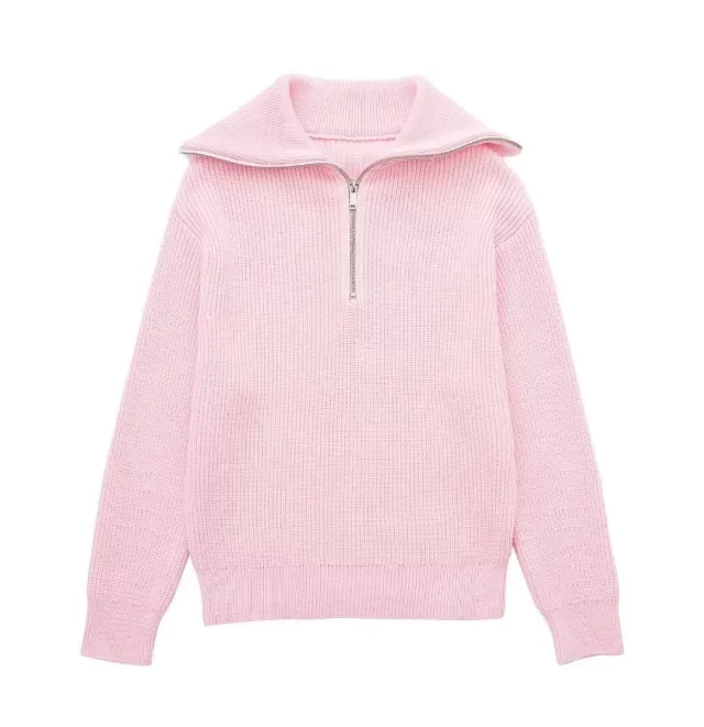 Casual All match Open Collar Wool Sweater Pink - Shop at LoveMi