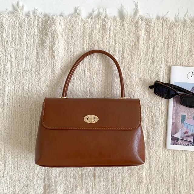 Crossbody Bag Oil Wax Leather Western Style Flip Hand Carrying Brown - Shop at LoveMi