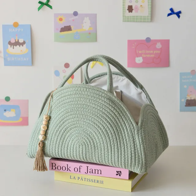 Simple Woven Finishing Storage Basket Portable Baby's Diaper Basket Green Without Hanging Beads - Shop at LoveMi