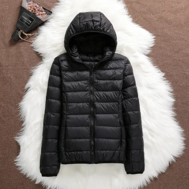 Lightweight Down Jacket Women's Hooded Short Slim fit Lightweight Jacket Black - Shop at LoveMi