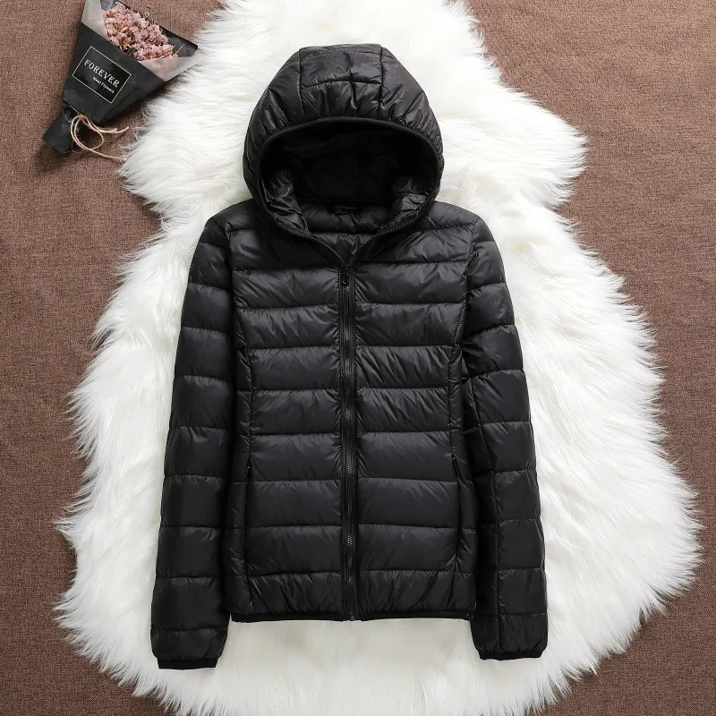 Lightweight Down Jacket Women's Hooded Short Slim-fit Lightweight Jacket - Black