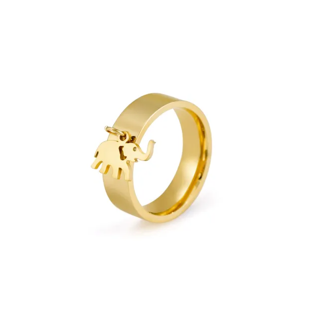 Golden Welded Cut Smooth Elephant Pendant Ring Gold - Shop at LoveMi