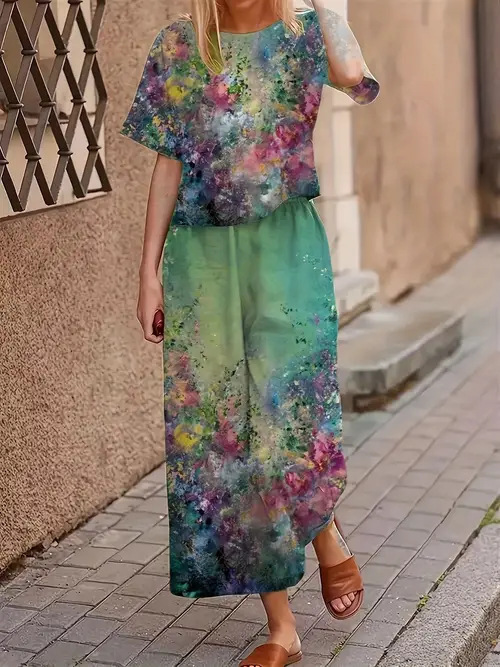 Casual Fashionable Loose-fitting Short-sleeve Crew-neck T-shirt And Pants Set