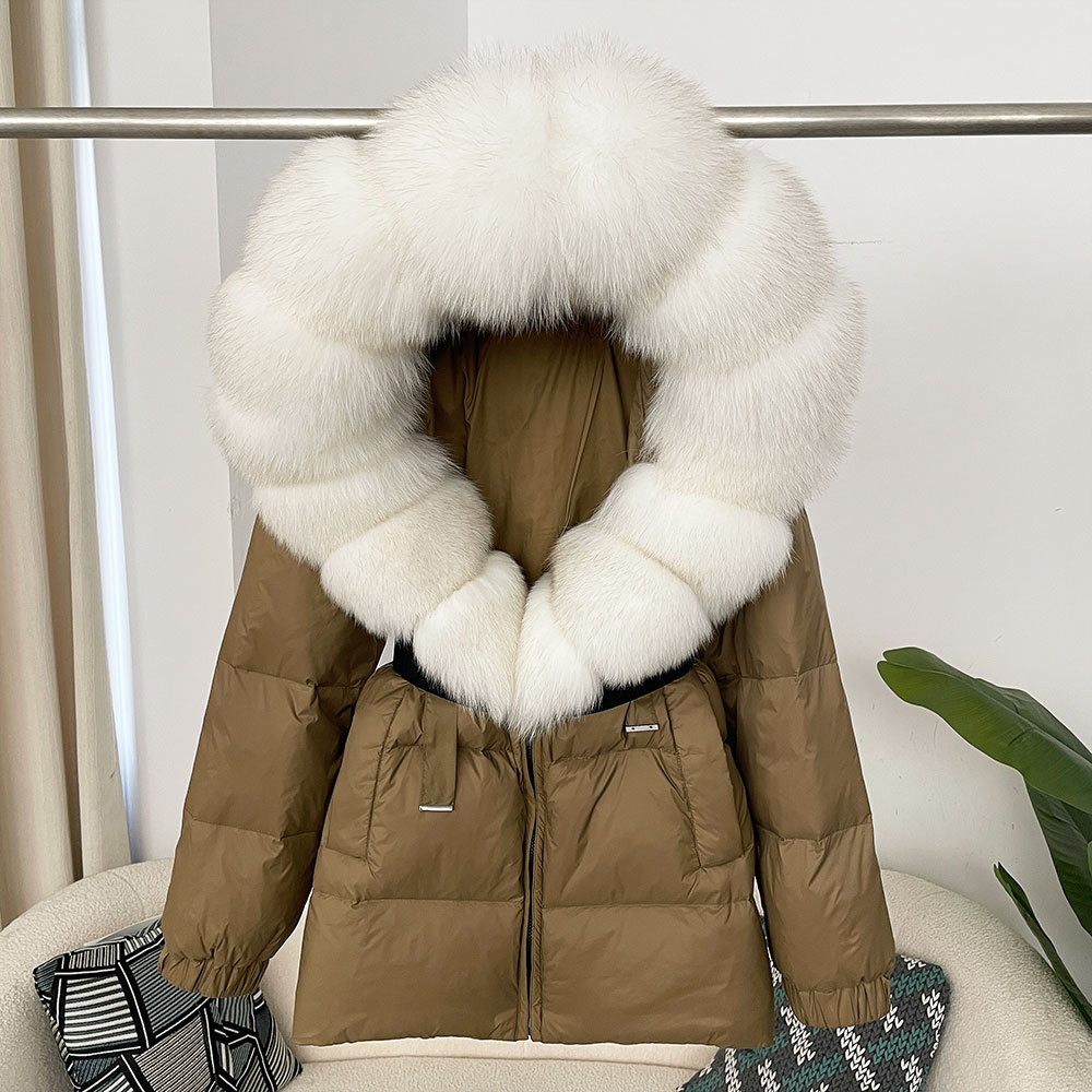 Oversized Real Fox Fur Collar Hooded White Duck Down Jacket - Image 2