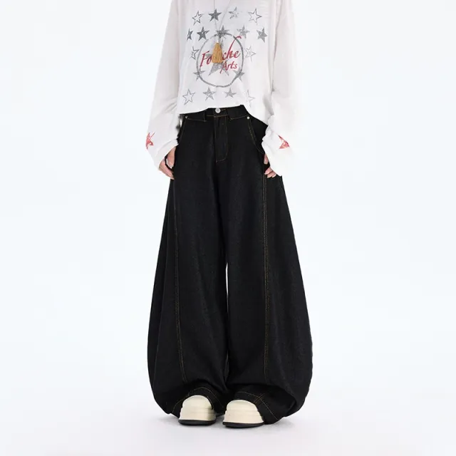 American Cowboy Loose Straight Wide leg Pants Black - Shop at LoveMi