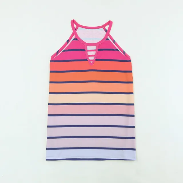 Clothing Summer Stripes Gradient Contrast Printed Top New Waist tight Halterneck Vest Color - Shop at LoveMi