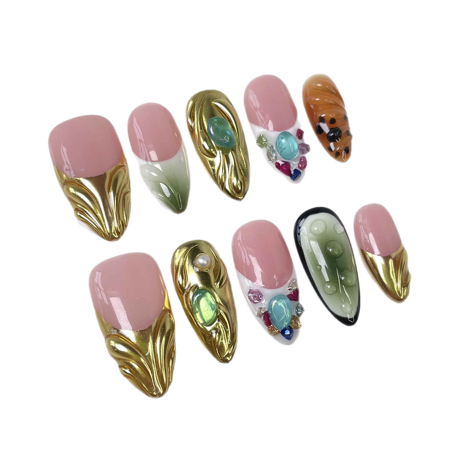 Baroque-styl Ice-clear French Relief Design For Almond-shaped Nails