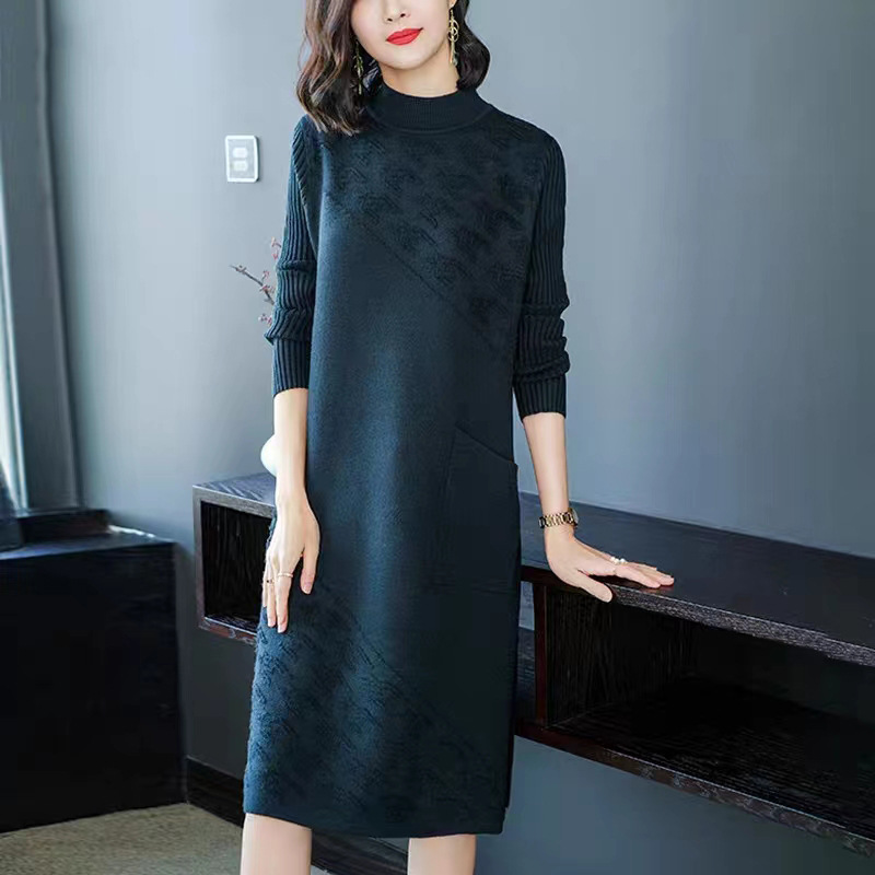 Knitted Dress Women's Bottoming Shirt Inner Wear Woolen Skirt Green - Shop at LoveMi