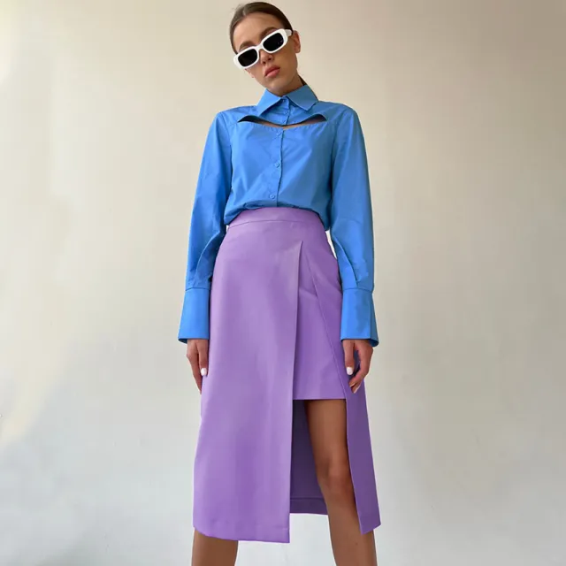 Stitching Wind Asymmetric Split Temperament Skirt Purple - Shop at LoveMi