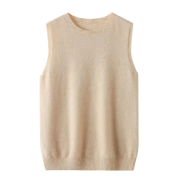 Women's Round Neck Sleeveless Pure Wool Sweater Vest Raw Velvet Rice - Shop at LoveMi