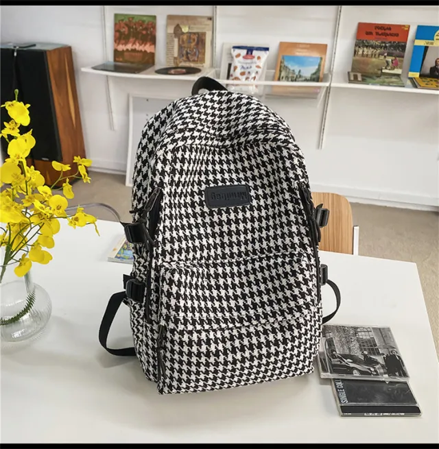 Original Knitted Houndstooth Simple Versatile Large Capacity Backpack Black - Shop at LoveMi