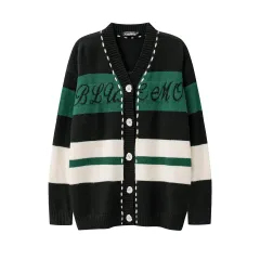 High Street Colour Block Single Breasted V-neck Loose Sweater - Black - View 1