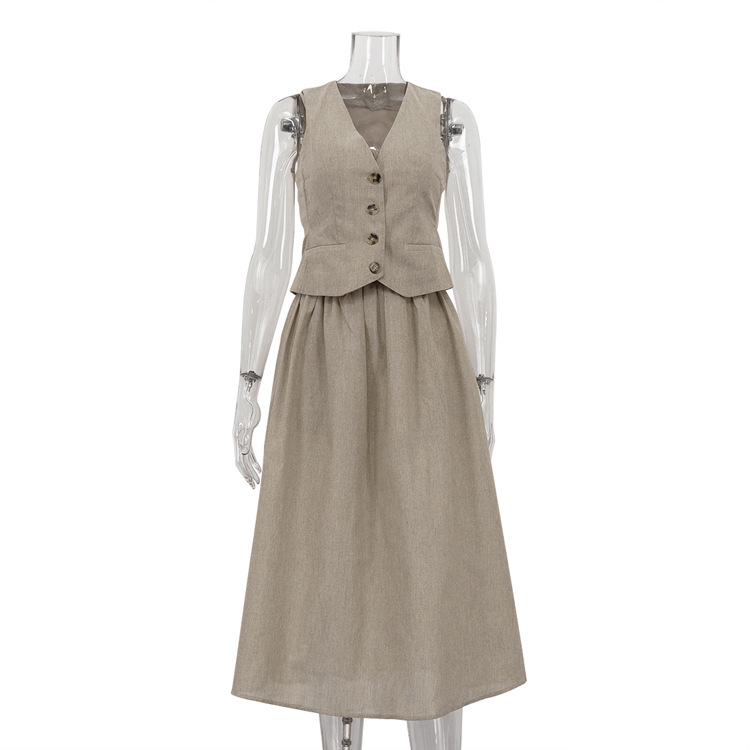 Cotton Sleeveless Top Camisole Skirt Three-piece Set