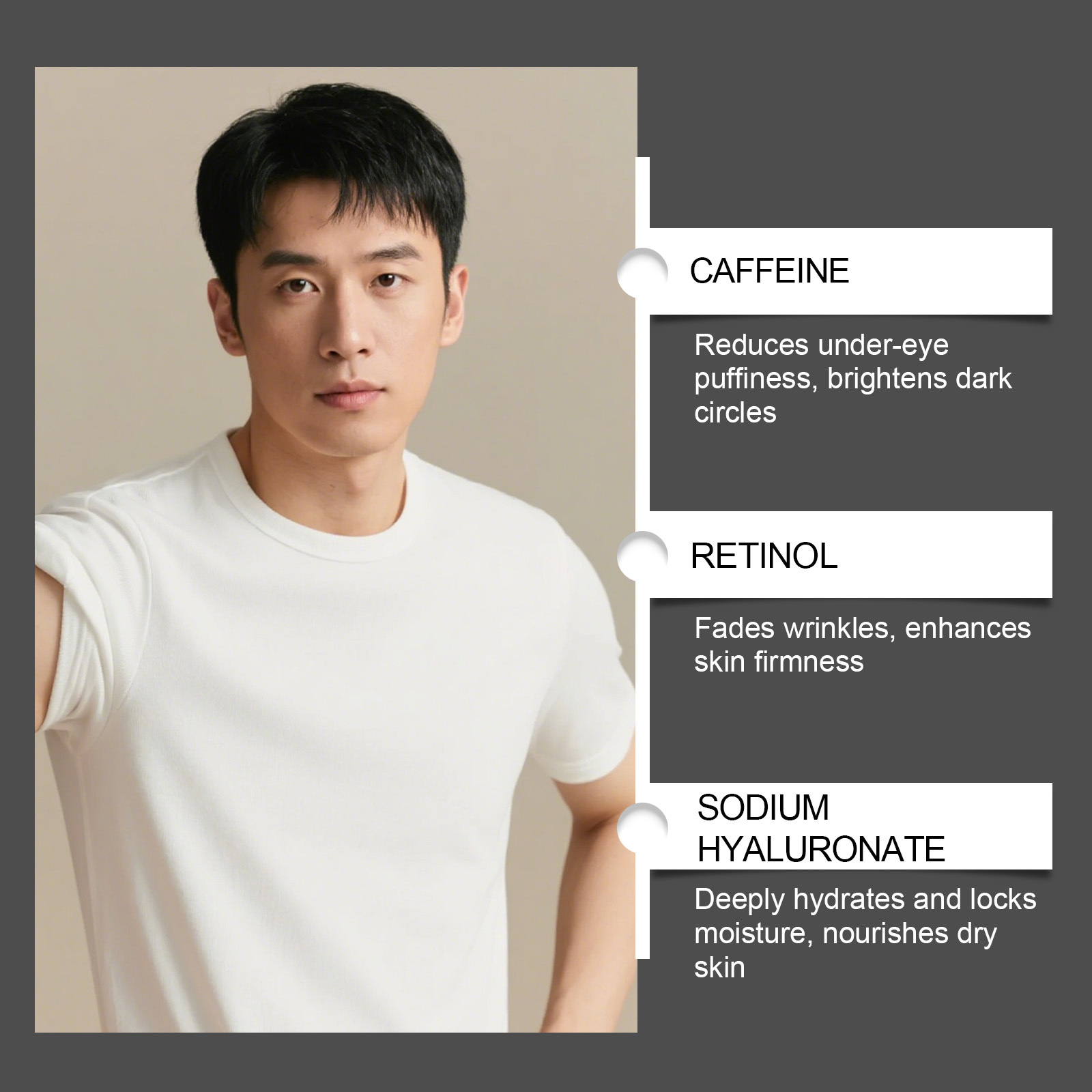 EAST MOON Men's Daily Care 6-in-1 Face Cream – Advanced Anti-Aging Moisturizer with Caffeine, Retinol & Sodium Hyaluronate to Fight Wrinkles, Dryness, and Dark Circles (30g)