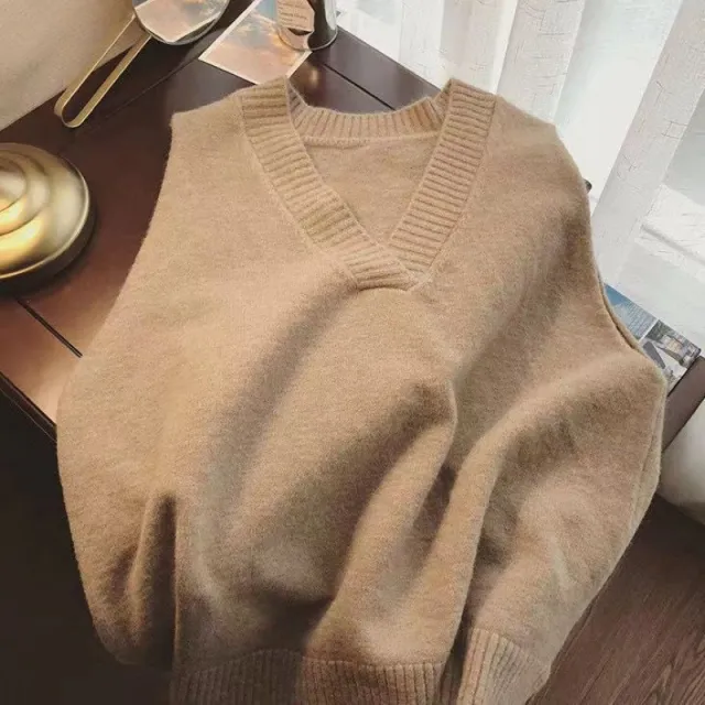 Inner Wear Sleeveless Knit Vest Collar Sweater Vest For Women Khaki - Shop at LoveMi