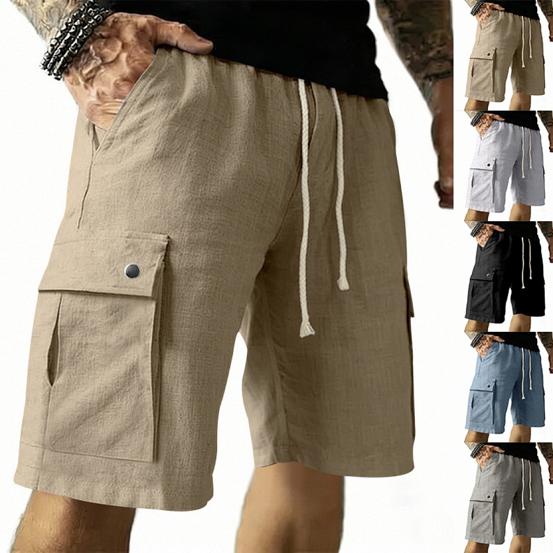 Mens Outdoor Stretch Sports Shorts In Bamboo-Blend Linen