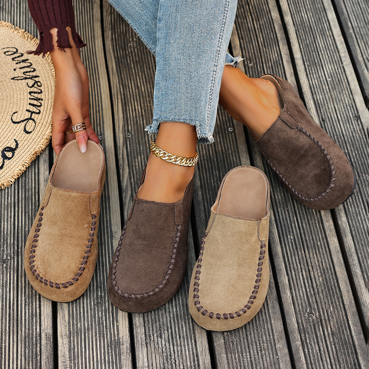 Womens Outdoor Closed-toe Half-slipper With A Thick Sole