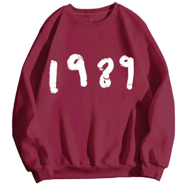Fashion 1989 Casual Long Sleeve Loose Round Neck Sweater Wine - Shop at LoveMi