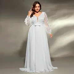 Elegant Banquet Wedding Party Waist Trimming Loose V-neck Dress - White - View 1
