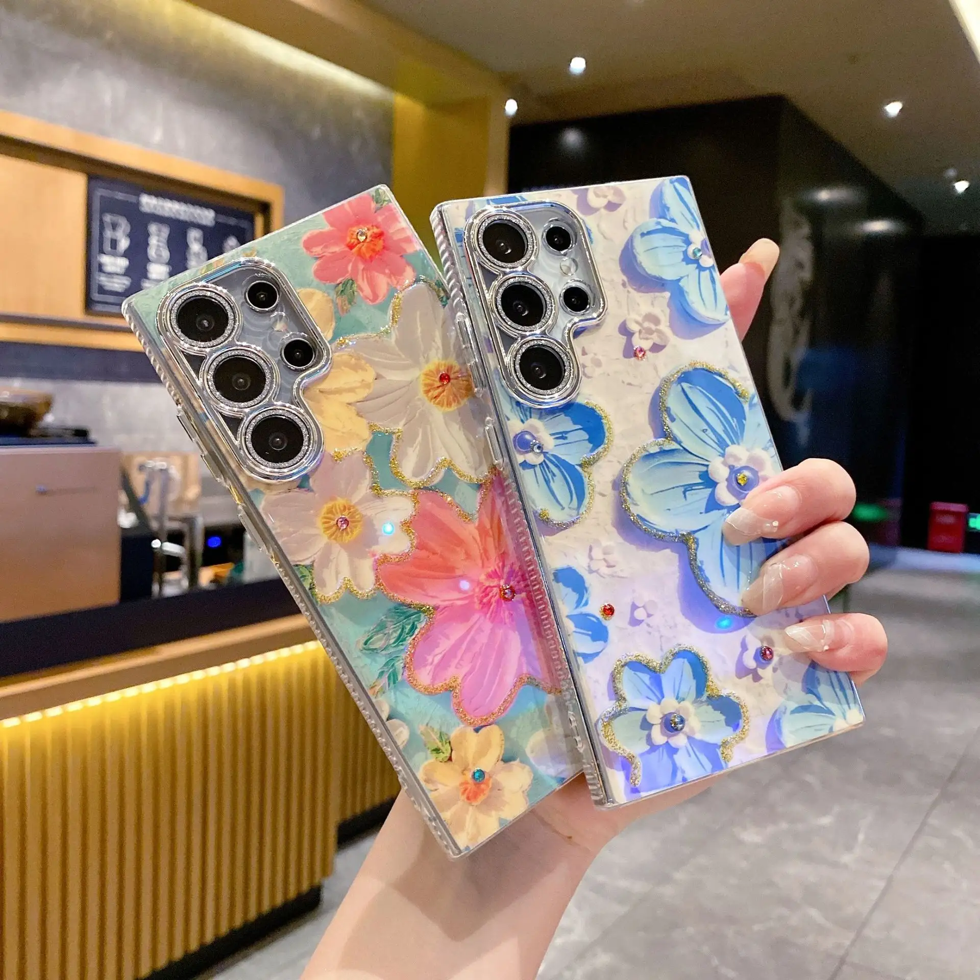 Luxury Rhinestone Oil Painting Flower Phone Case