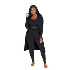 New Autumn And Winter Women's Clothing Fashion Sexy Coat And Trousers Three-piece Suit - Black - View 1