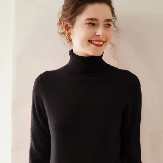 Women's Solid Color Pullover Cashmere Turtleneck Knitting Bottoming Shirt Black - Shop at LoveMi