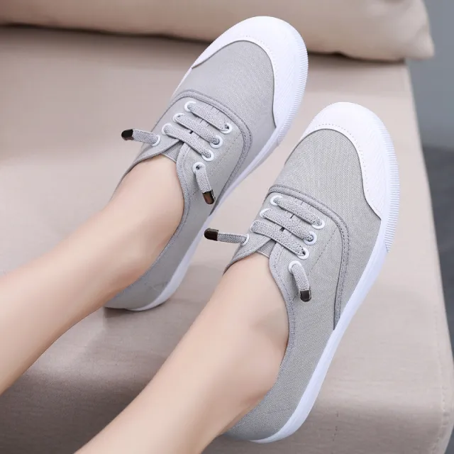 Womens Versatile White Canvas Shoes Student friendly Flat soled Sneakers Gray - Shop at LoveMi
