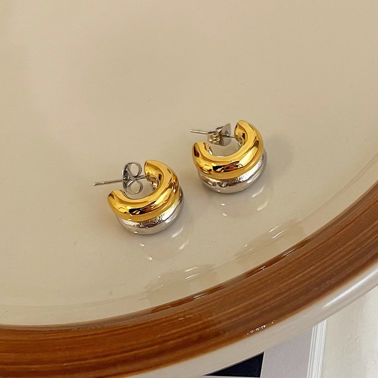 Contrast Color Semicircle Stud Earrings Women