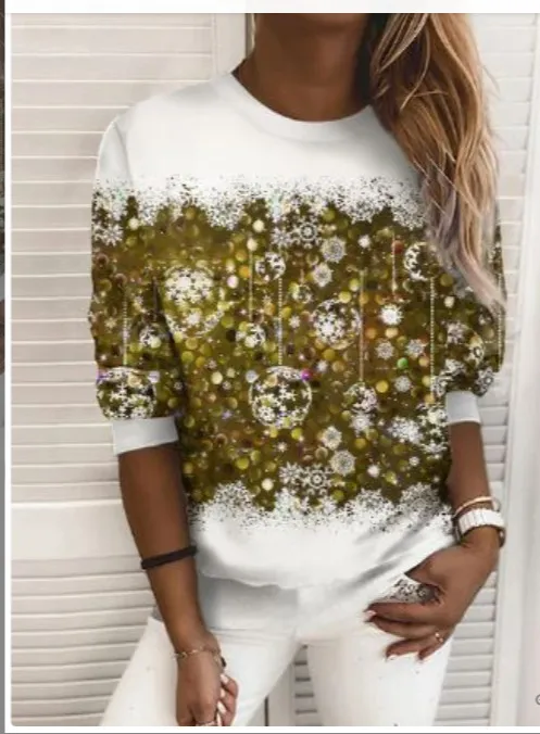Snowflake Women's Sweater Printed Pullover - Lypyl3-5Xl