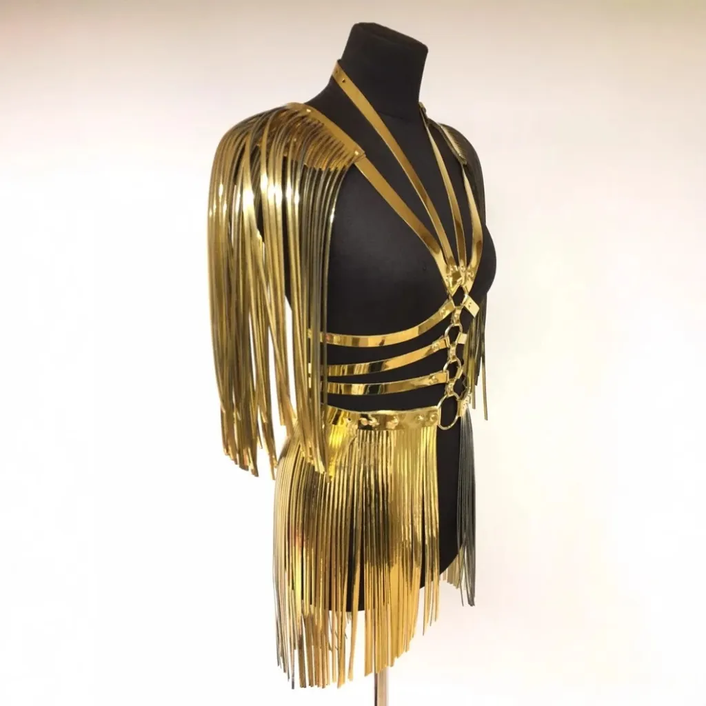 Nightclub Performance Tassel Shoulder Strap Shawl Ornament - Golden Tassel Suit