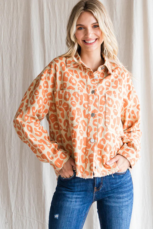 Casual Fashion Printing Long Sleeve Loose Pockets Shirt Orange - Shop at LoveMi