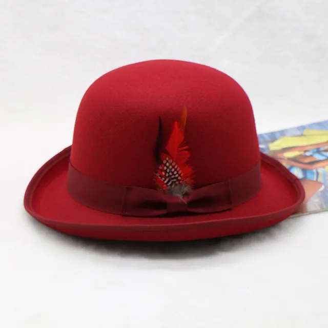 Elegant Bow Curling Woolen British Vintage Top Bucket Hat Wine - Shop at LoveMi