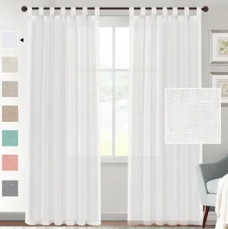 Linen Yarn Curtain Transparent Window Screen - Pure White