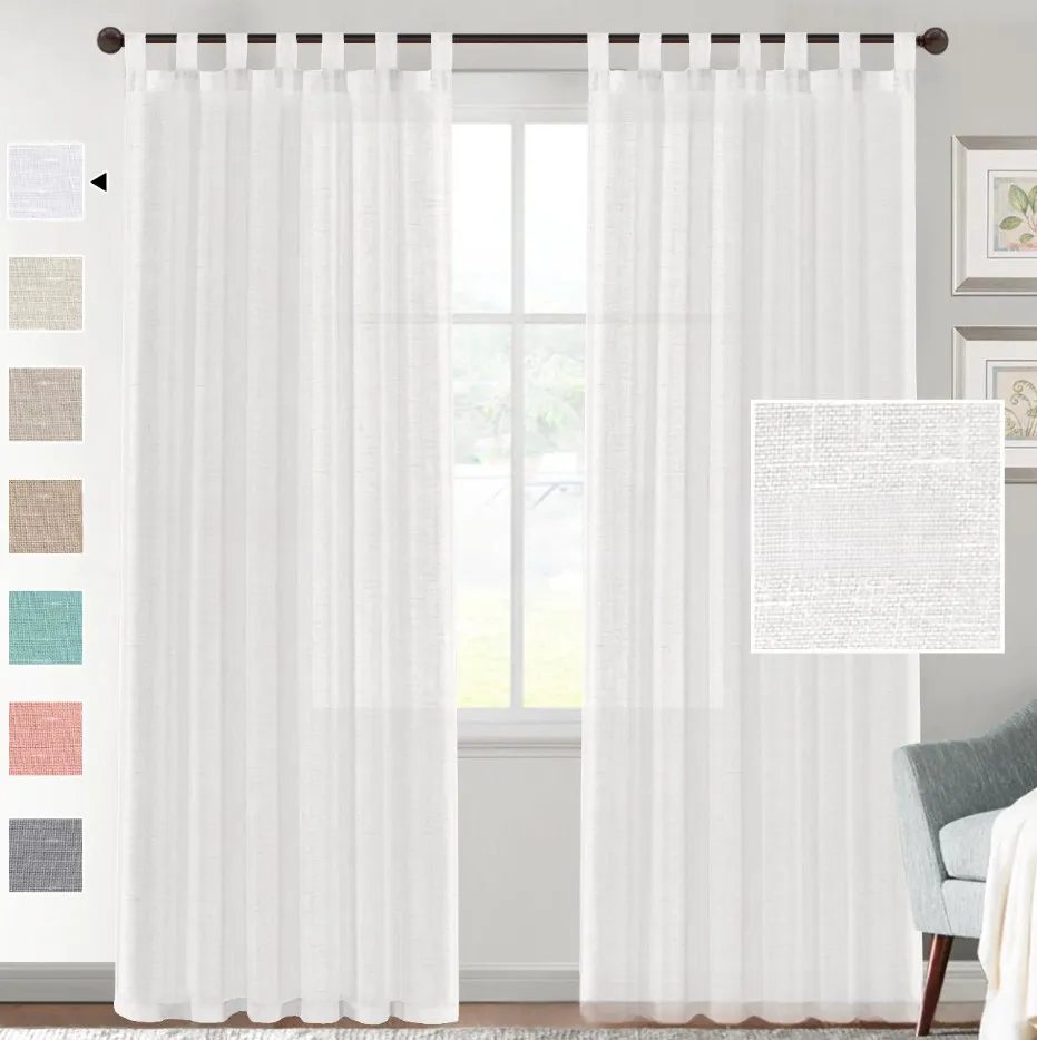 Linen Yarn Curtain Transparent Window Screen - Pure White