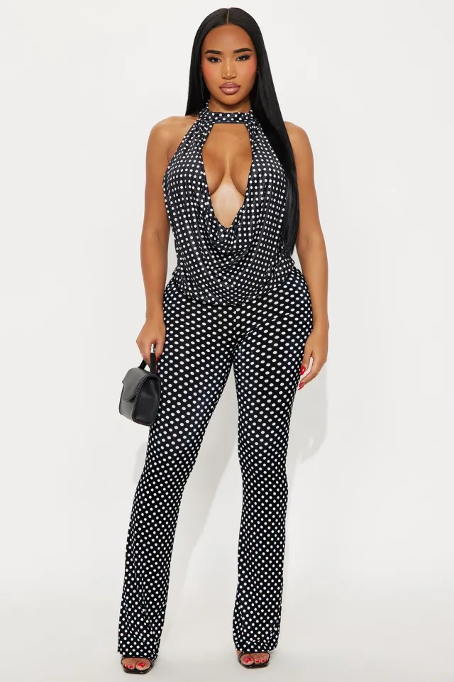 Women's Spot Print Chest wrapped Hanging Suit Black - Shop at LoveMi