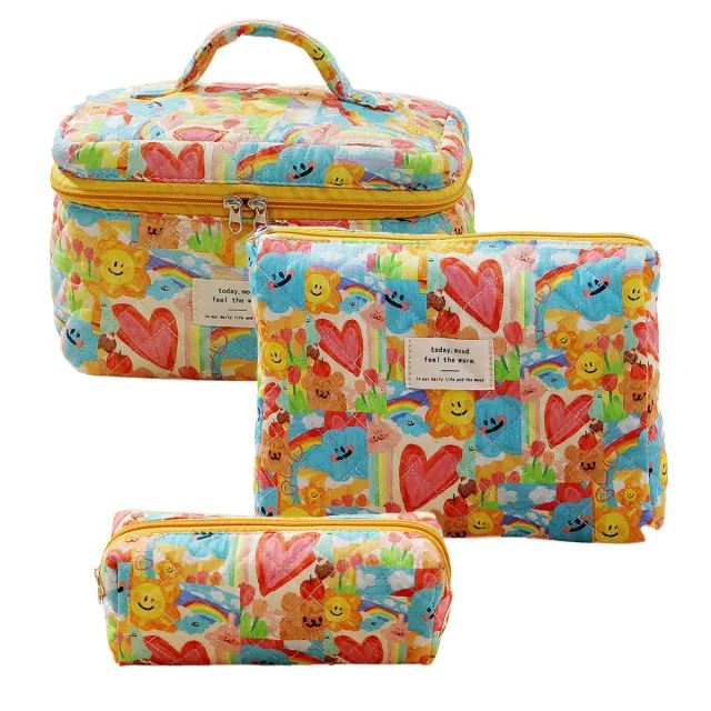 Cotton Cosmetic Bag Portable Toiletry Storage Heart Graffiti Large Size 25X1 - Shop at LoveMi