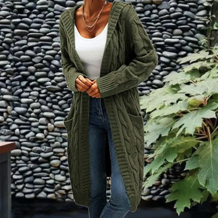 Idle Style Mid-length Cardigan Sweater - Army Green