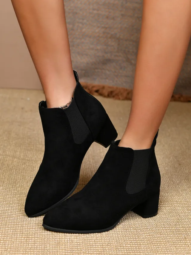 Women's Chunky Heel Pointed Plus Size Ankle Boots Black - Shop at LoveMi