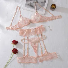 Embroidered Steel Ring Push Up Body Shaping Sexy Underwear Split Suit - Red - View 1