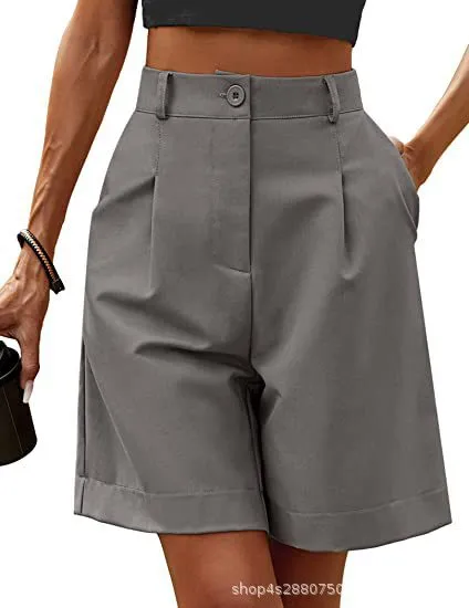 Women's Summer Thin High Waist Loose Straight Casual Cropped Pants Gray - Shop at LoveMi
