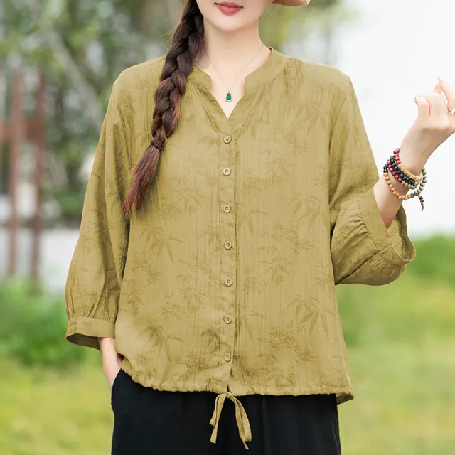 Multi Color V neck Pleated Loose Short Sleeve Shirt Yellow - Shop at LoveMi